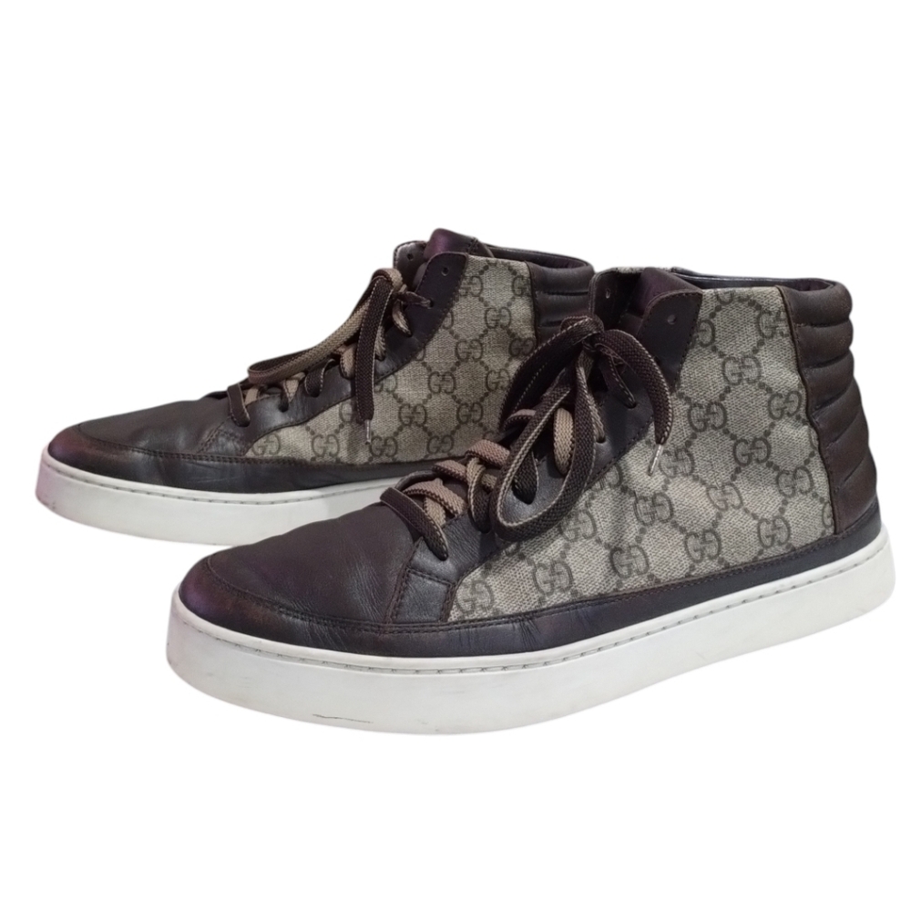 Gucci GG Supreme Tessuto Beige High Top Mens 9.5 Sneakers